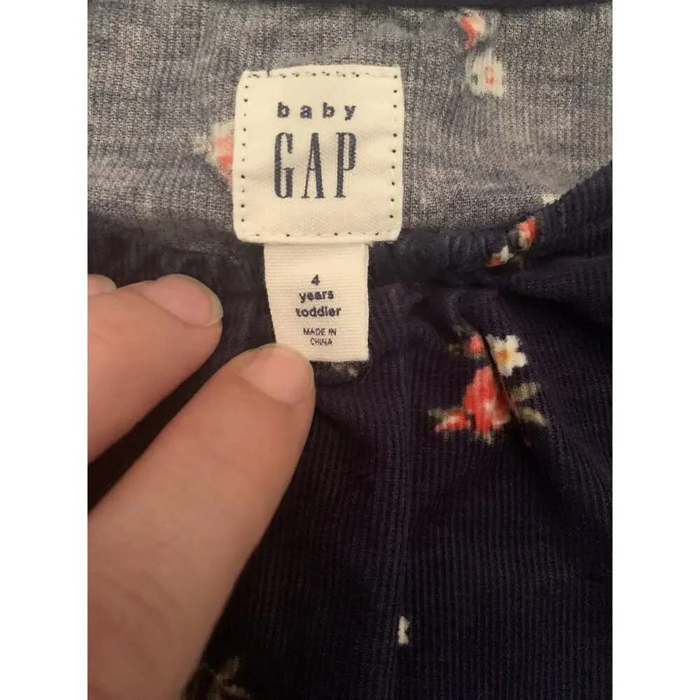 Gap. Navy Blue Corduroy Pinafore Jumper with Roses. Size 4.